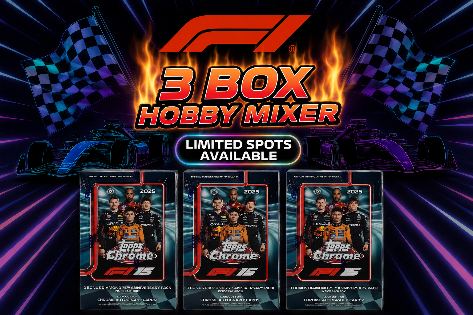 (5/21/2026) - 25/26 Topps Chrome F1 3x Box Hobby Break (25 Spots + Randomized + Spot Board Below)